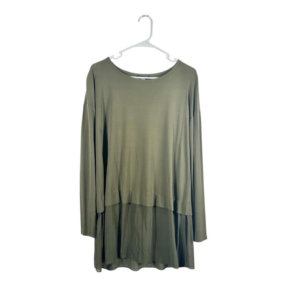 Eileen Fisher Green Bataeu 100% Silk Tunic Top Size Petite Small
